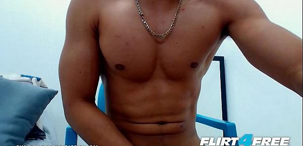  Charles Lee - Flirt4Free - Latino Stud Flexes Muscles and Jerks Uncut Cock